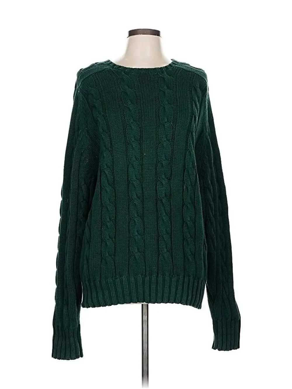 VTG Ralph Lauren Green Cableknit Cotton Chunky Sweater L